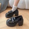 Loafers Block Heel Japanese Style Lolita On Heeled Pumps Mary Jane Round Toe High Heels Shoes for Women Chunky Woman Gothic Slip