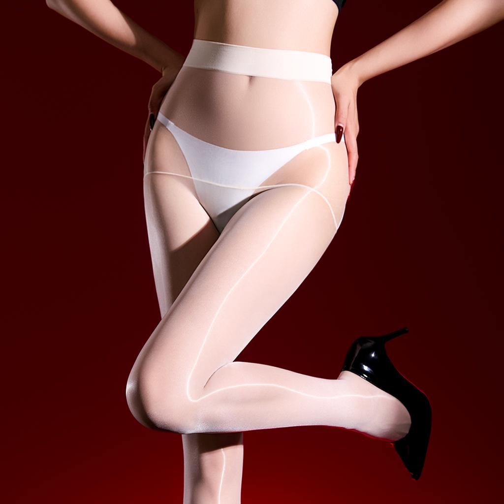 Women 1D Thin Open Crotch Seamless Pantyhose Oil Shiny Elastic Tights Yoga Shaping Maid Stocking Slim Leggings Plus Size