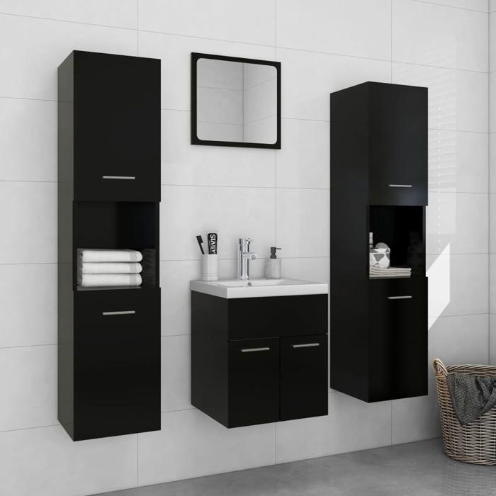 Ensemble de meubles de salle de bain - VIDAXL - Noir - Armoire de rangement - Lavabo en céramique - Miroir mural