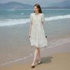 Women's V-Neck Embroidered A-Line Bubble Sleeve Dress
