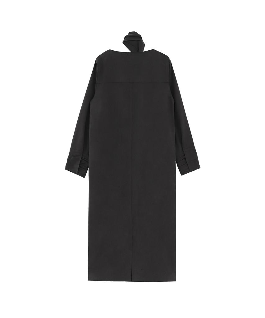 Teulimingbeodeu Scarf Shirring Long One-Piece [ Charcoal ]