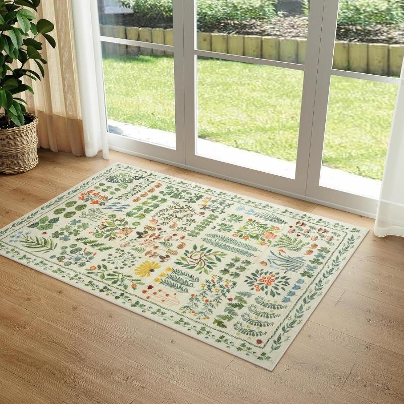 Retro Floral Print Living Room Carpets Machine Washable Non-slip Light Luxury Sofa Coffee Table Mat Tapis