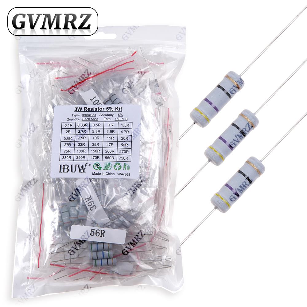 1/2W 1W 2W 3W Resistance 5% Metal Film Resistor Assortment Kit Set 30Kinds Each 5/10PCS 1R~750R 1K~820K Ohm 1R 2R 3R 4R 1K 2K 3K