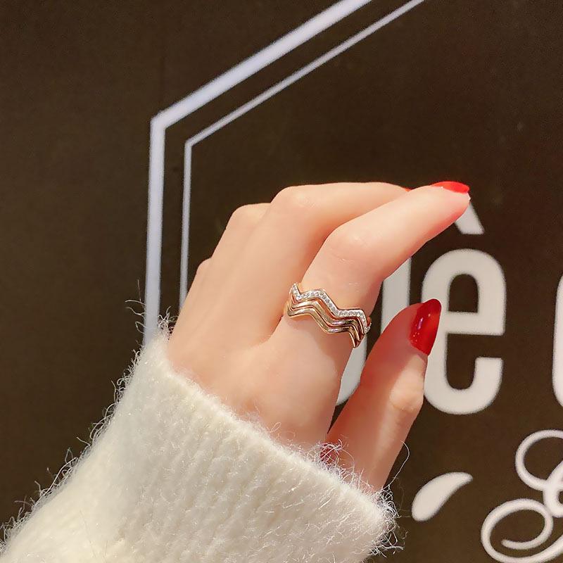 Inel cu pietre prețioase din oțel titan de culoare aur roz, care nu se decolorează, în stil japonez și coreean - Bijuterii simple, retro pentru femei