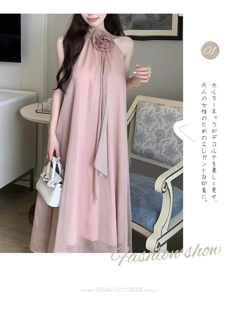 Halter Neck Dress for Women Long Maxi Floral Plus Relaxed Suitable for [xppe] - Dress, Sleeveless, Skirt, Dress, Chiffon, Elegant, Print, Cute, Flowy,