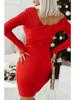 2024 Autumn/Winter European and American Women's Solid Color V-neck Dress