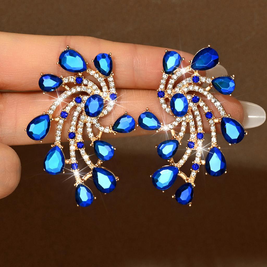 Luxury Elegant Rhinestone Flower Stud Earrings Female Exaggerated Retro Personality Design Elegant Temperament Earrings