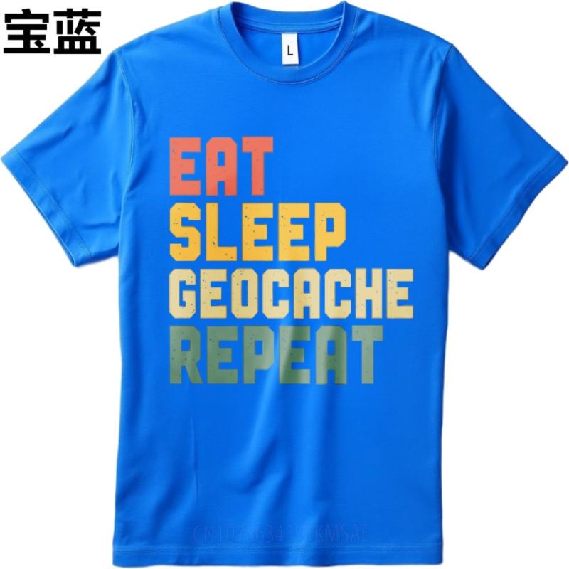Unisex T-Shirt Atmungsaktiv Für ihn Rundhals-T-Shirt Neues T-Shirt Tragen Essen Schlafen Geocaching Wiederholen Trendiges Jungen-T-Shirt Trendiges T-Shirt