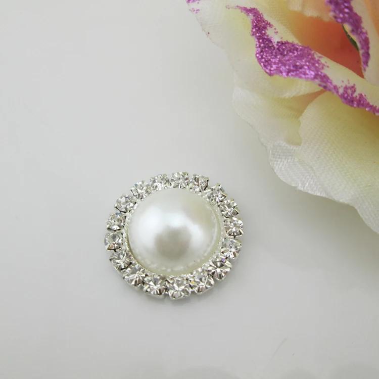 5pcs Round Clear Rhinestone 16 Colors Pearl Metal Shank Buttons (21mm)