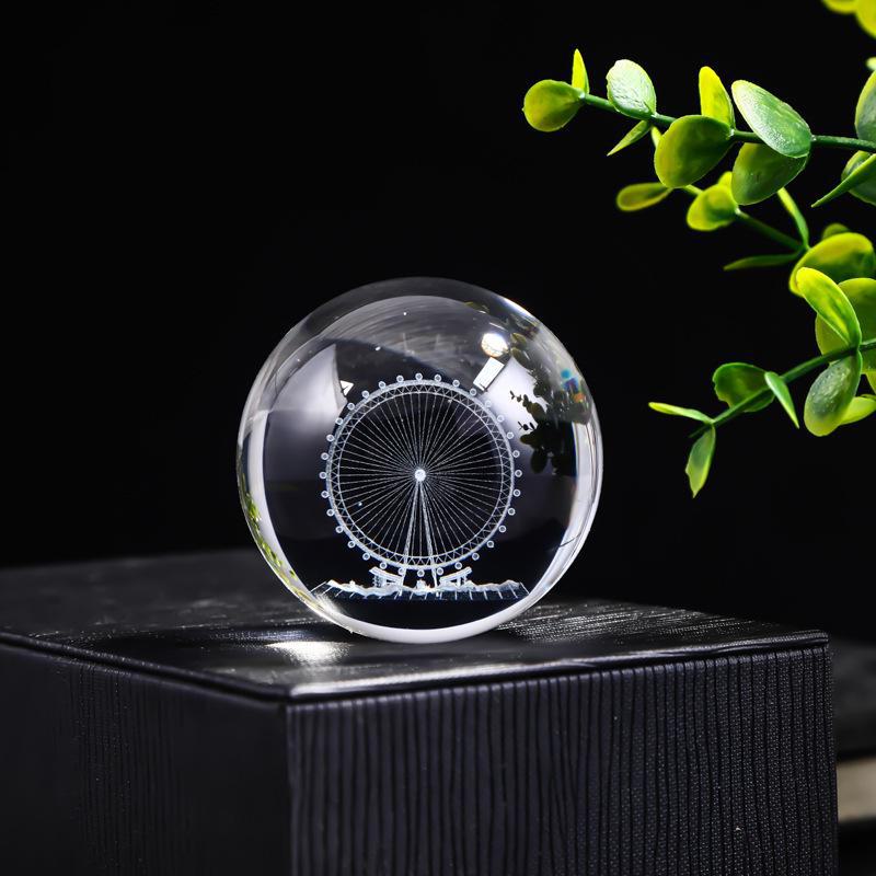 "40 Crystal Ball Ornaments: Rainy Day Clouds, Sun, Galaxy Design - Laser Engraved Cube for Home Decor and Gifts"