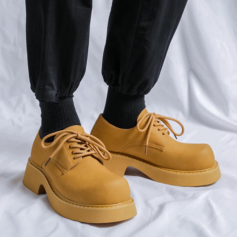 Fashion Derby Thick Soled Men's Leather Shoes Trendy and Fashionable Party Style Luxury Casual Outdoor Activity Walking Men's Shoes