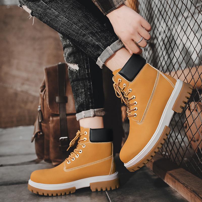 Spring and Autumn Men's Fashion Trend Martin Boots Retro Style Solid Color High-top Tooling Boots Leather Outdoor Platform Shoes