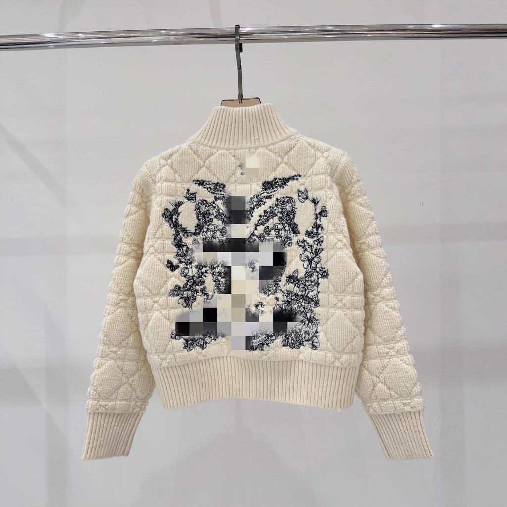 Hochwertige Version 25 karierter gestickter Schmetterling Strickjacke mit Reißverschluss und Stehkragen für den frühen Herbst
