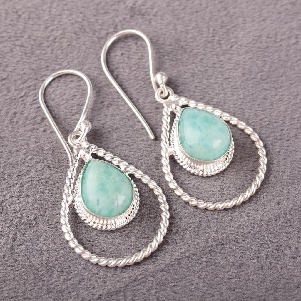 Amazonit Schmuck, 925 Sterlingsilber Ohrringe, Handgefertigte Wunderschöne Ohrringe, Ausgleichender Edelsteinschmuck für Verlobungsgeschenk