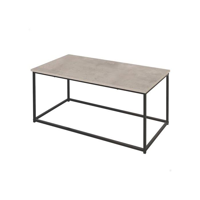 Cement Effect Side Table - AKTIVE - 90x48x40 Cm - Maximum Weight 20 Kg - Cement Effect - Black Metal Structure