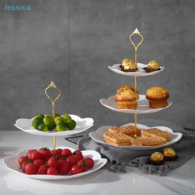 Multi-layer Metal Dessert Stand- White Porcelain Fruit/Cake Serving Platter,Party Food Display Rack for Weddings/Afternoon Tea