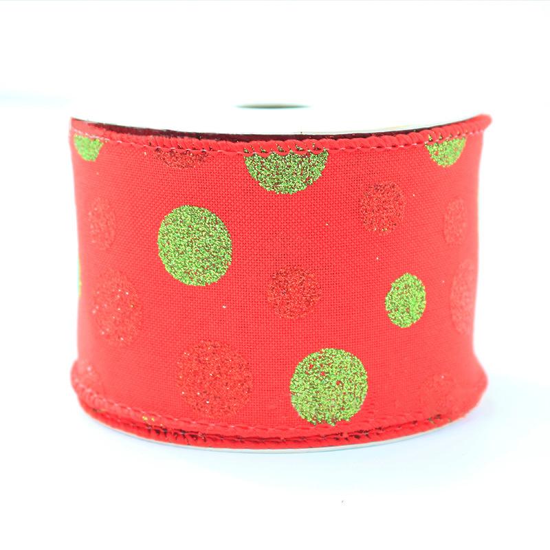 Holiday Gift Packaging Ribbon Xmas Glitter Wired Ribbons Christmas Multi Dots Ribbons