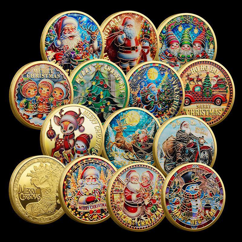 Weihnachtsmann Gedenkmünzen, Farbige Geprägte Gedenkabzeichen Weihnachtsgeschenke Farbige Gold- und Silbermünzen, Weihnachtsgeschenke