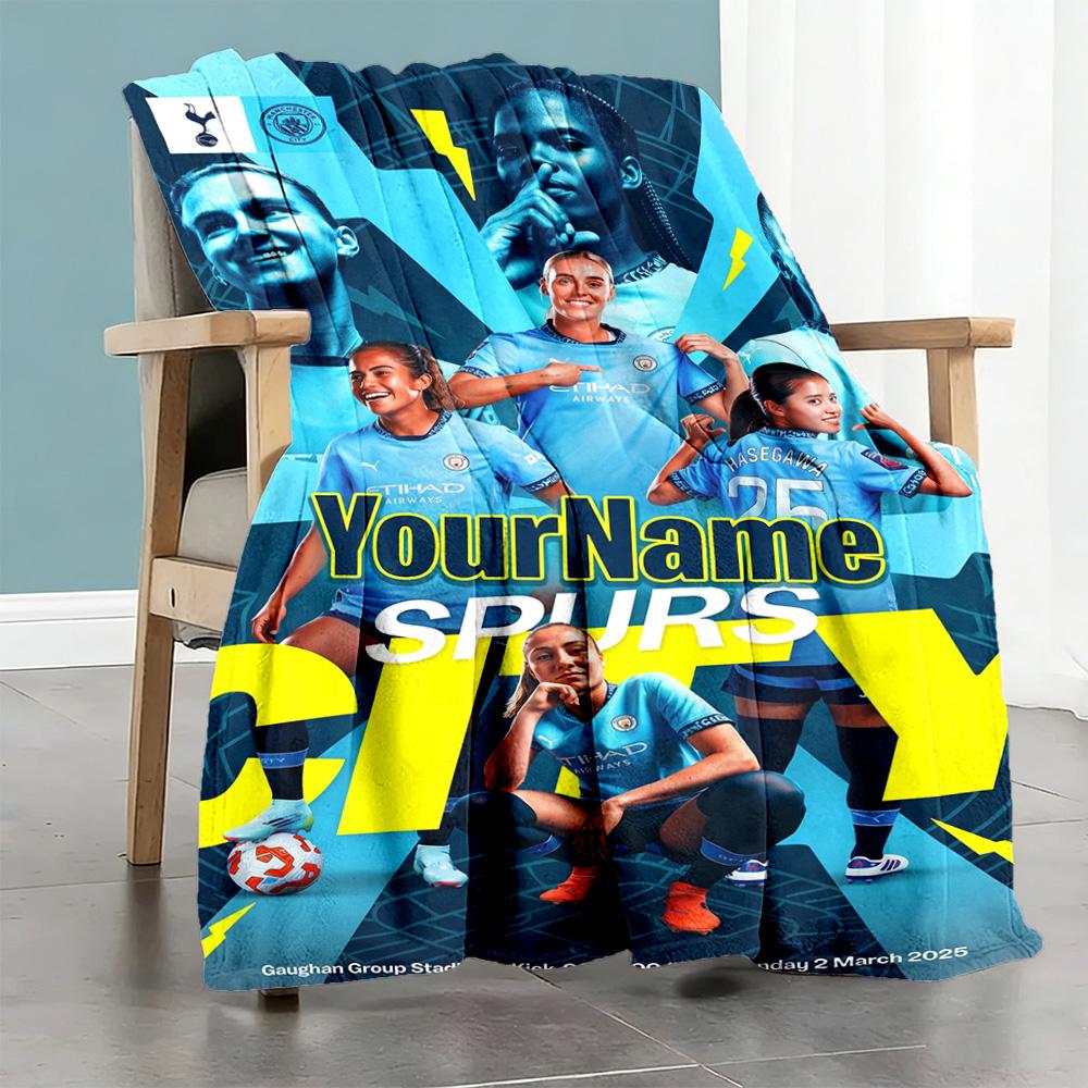 Manchester City Personalized Name Blanket Lightweight Personalized Blanket Comfortable Versatile for Picnics Nap Seaside Bedding Four Seasons Universa