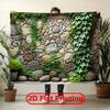 Rustic Cobblestone Wall Tapestry, Green Ivy Vines On Natural Rock Wall Hanging for Patio and Balcony