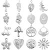5pcs Silver Color Plant Charm Flower Leaf Tree Stainless Steel Pendant For Jewelry Making Necklace Earring Keychain DIY Findings