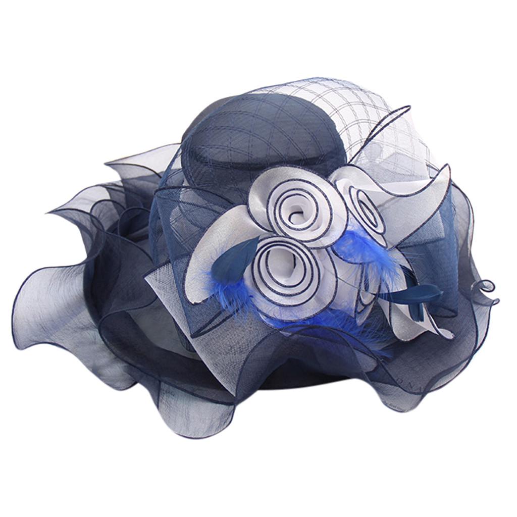 Women Race Hats Organza Hat with Ruffles Feathers Wedding Party Hat