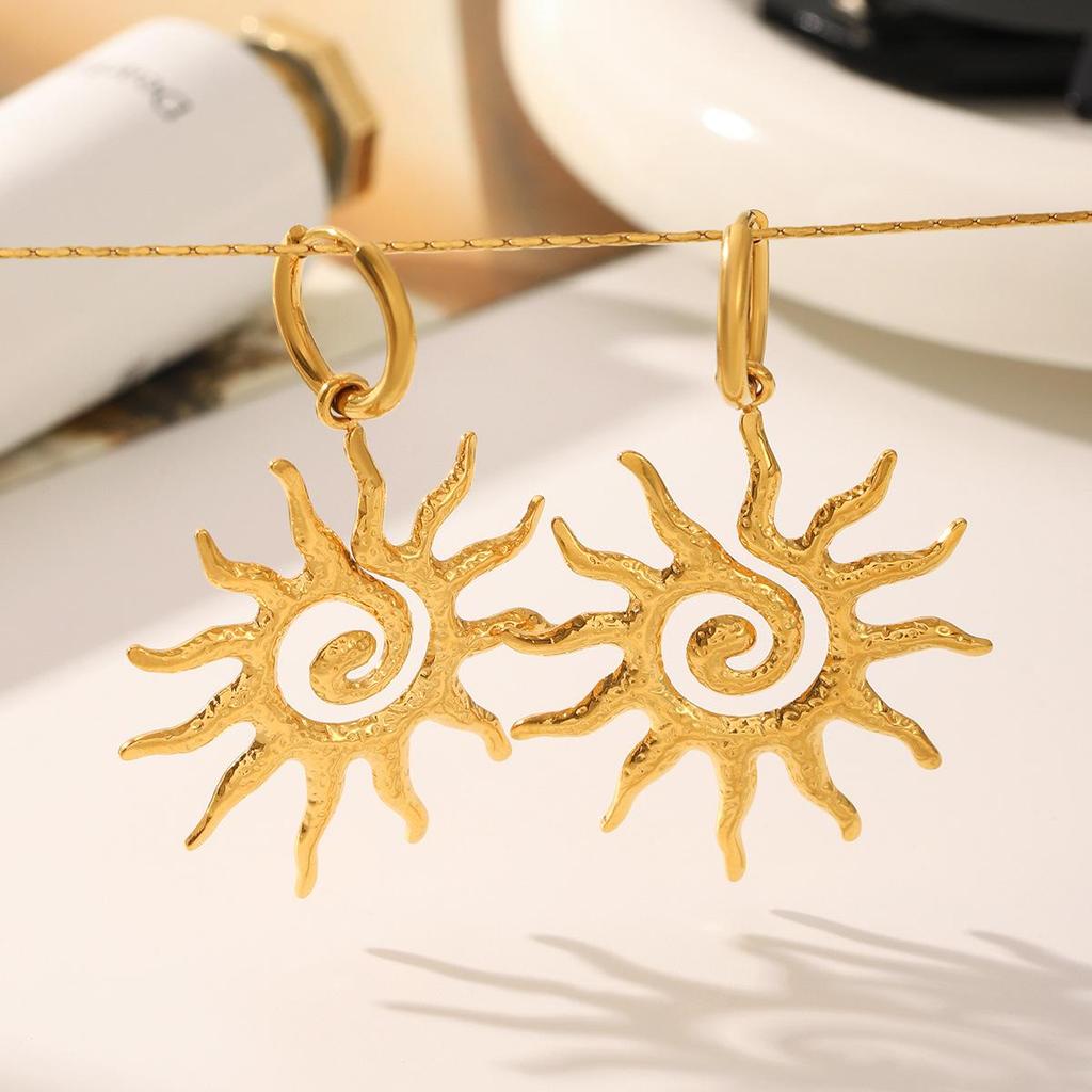 European & American Stainless Steel Sun Stud Earrings: High-End, Non-Fading, Versatile, Hollow Spiral Pattern Jewelry