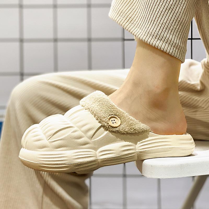 Vinter Par Lättvikt Plus Size Tjock Sula med Plyschisolering Bomull Tofflor Bekväma Mode Bomull Tofflor 36-45