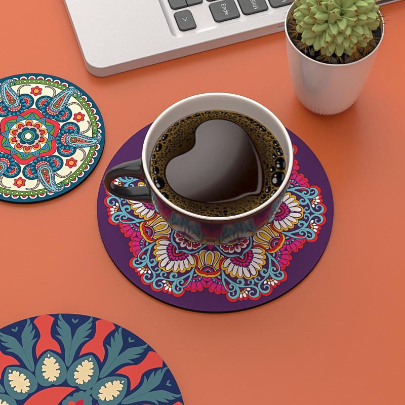 Modern Rubber Coaster Set With Heatresistant Patterned Surface For Home Dining