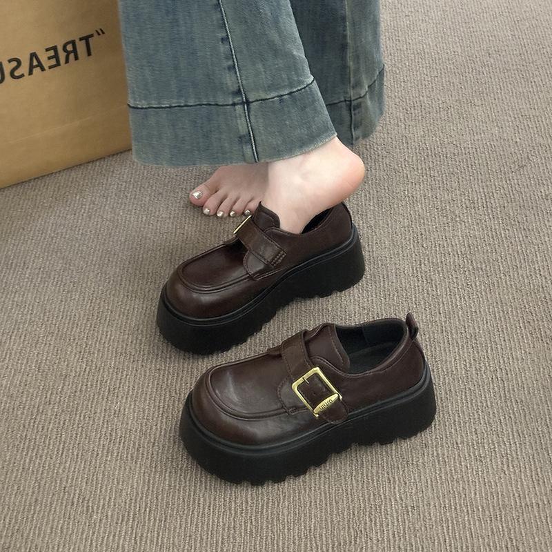 thick-soled black British style small leather shoes women's 2025 new summer and autumn versatile one-pedal women's shoes single shoes loafers