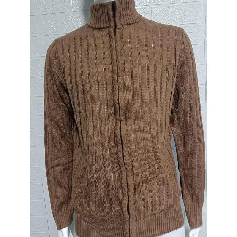 Men's Solid Mock Neck Sweater, Slim Fit Long Sleeve Zip Knit Cardigan, New Autumn Winter European Style Men Casual Knit Outerwear