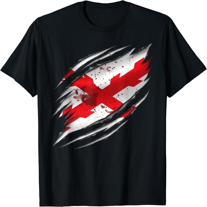 Unisex Cotton T-shirt Georgia Flag Ripped Claw Print Short Sleeve O-neck Soft Breathable National Pride Casual Tee Tops S разноцветный