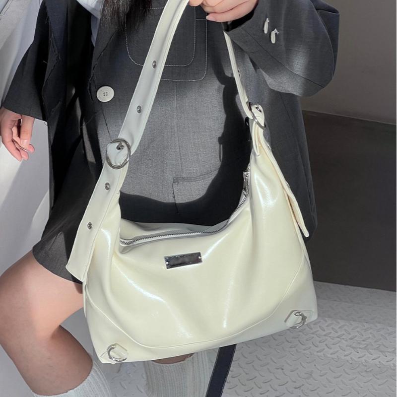 Simple White Shoulder Bags Women's Soft PU Leather Tote Bag All-match Large Capacity Bags for Commuter Fashion Female Handbags