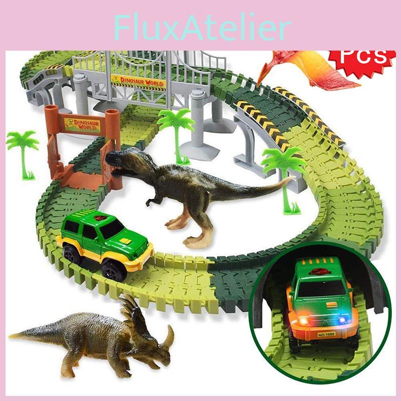 Explore The 144pcs Dinosaur Dino World Kid Flexible Race Car Track Play Set