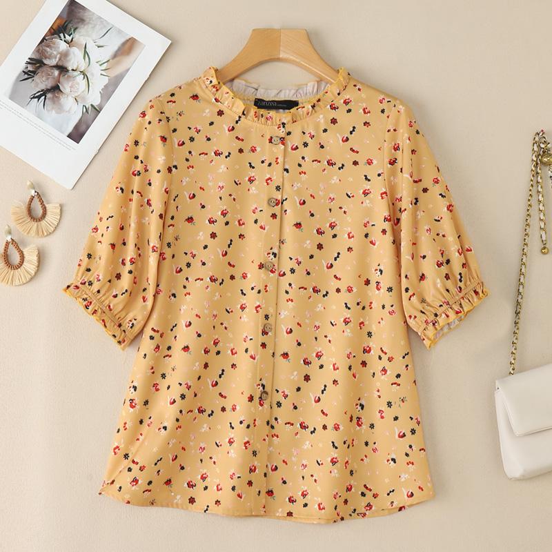 ZANZEA Women Casual Round Neck Short Sleeve Summer Floral Print Blouse