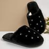 Fashion Fashion Heart Crystal Detor Fur Slippers Women Indoor Slip On Warm Plush Slippers Woman Winter Non Slip Light Cotton Slides Lady