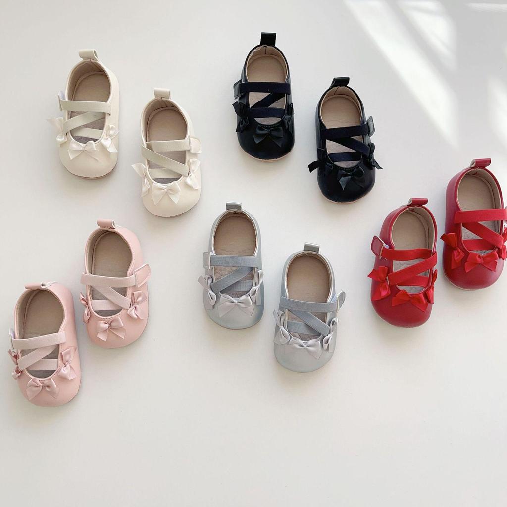 Spring New Baby Walking Shoes (0-2 Years) with Elastic Magic Tape, Bow Design, Soft Soles, and Soft Surface