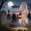 Costume Strega Fantasma Sposa di Halloween per Bambine con Pizzo Rete e Stampa per Festa Bambini