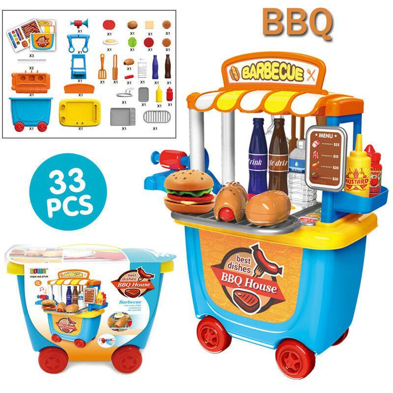 Cute Simulation Kids Ice Cream Shop Kitchen Cart Pretend Toy Set Role Play Gift