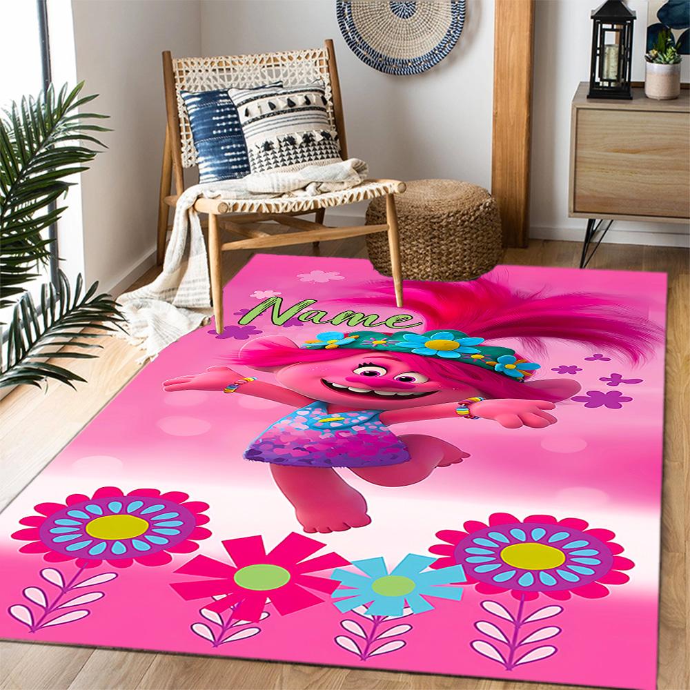 Trolls World Tour Celebration Customize Your Name Carpet Perfect for Study Room Outdoor Dining Room Playrooms Anti-slip Rug Office Home Decor