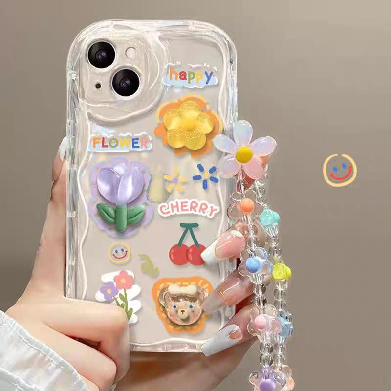 3D Flower Animal Casing For Samsung Galaxy S25 S24 S23 S22 S21 Plus Ultra S20 S21 S24 FE A54 A15 S23+ S24FE 5G Case With Chain