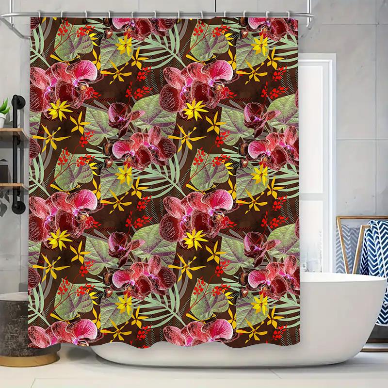 

Яркая цветочная шторка для душа: Розовые Зеленые Листья с Желтыми Акцентами Ванная Дом Декор для Влажных Помещений Водонепроницаемая Ткань с Основой 90x180cm