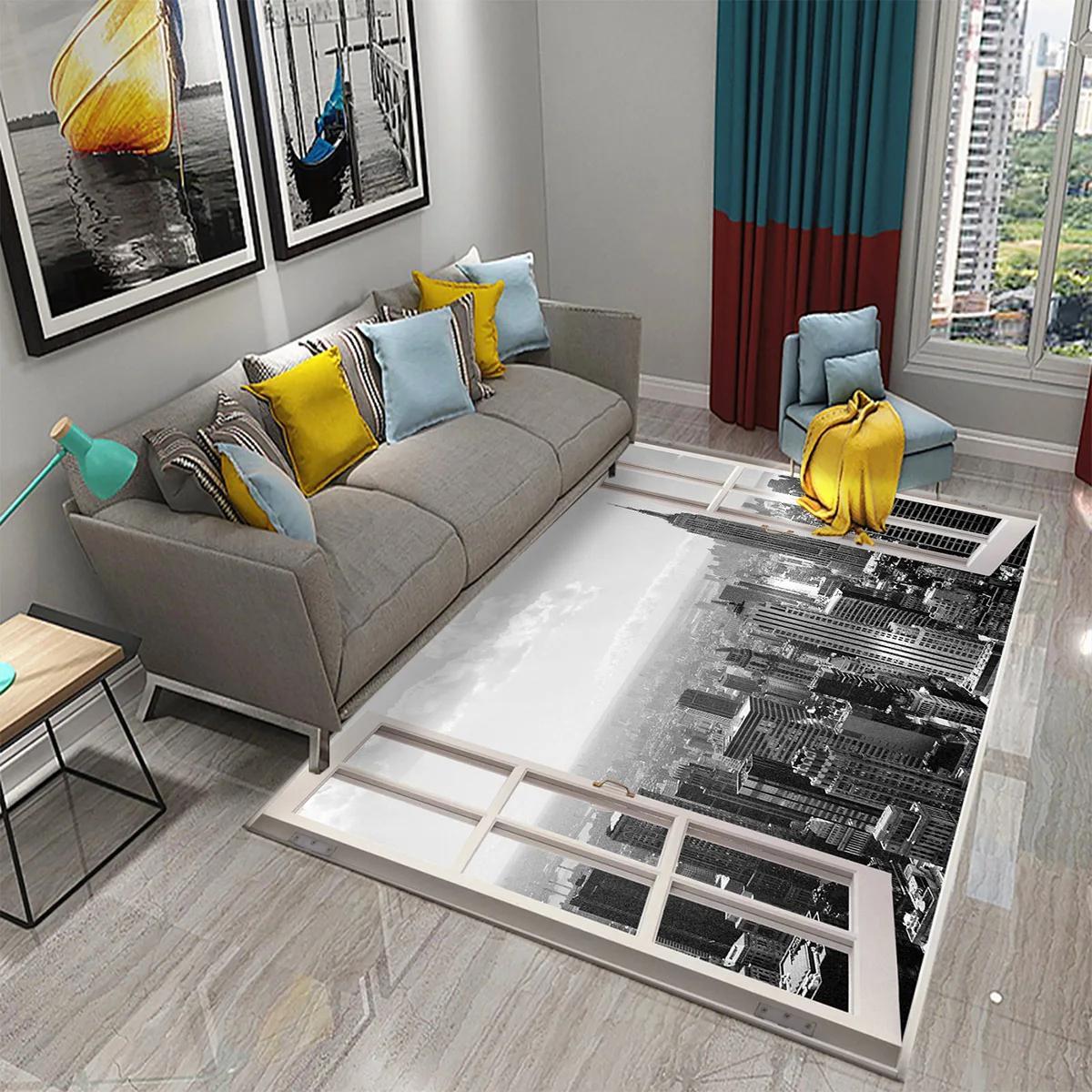 

3D Modern Window Scenery Carpet Beautiful View Outside Window Rugs Kitchen Bathroom Non-slip Mat Living Room Bedroom Decor Rugs 40x60cm 16x24 inch