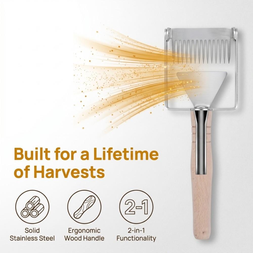 Silver Honeycomb Scraper Stainless Steel Hive Scraper Tool Honey Uncapping Fork Honey Harvesting
