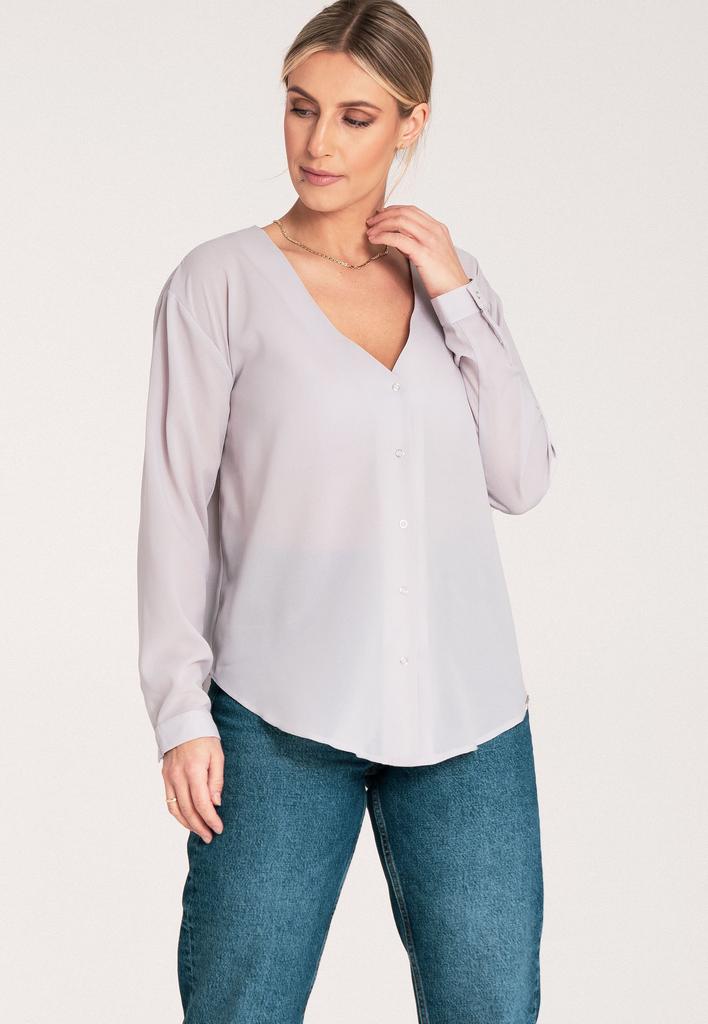 Women' summer shirt - V-neck shirt - M1070 gray size