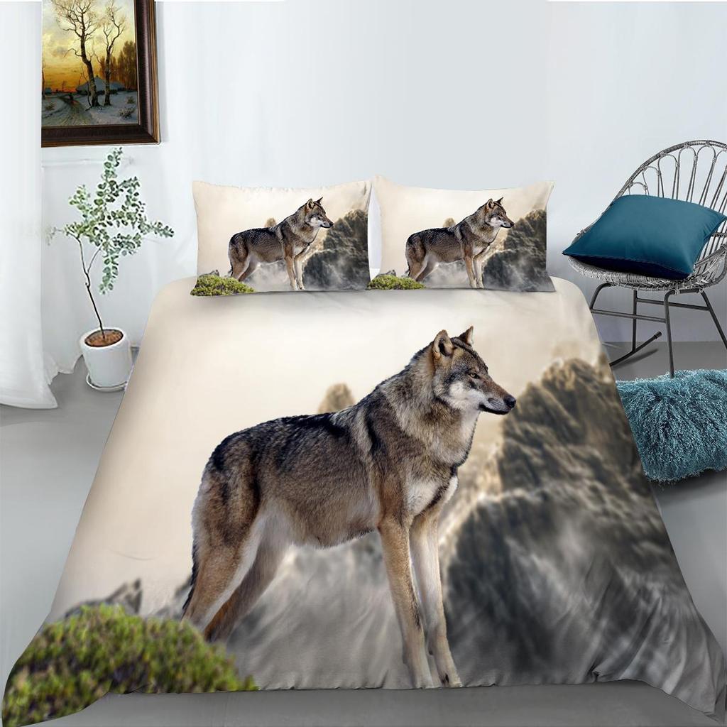 3D Wolf Series Bedding Set Fierce Forest Animal Pattern Quilt Cover Pillow Case 2 or 3 Pieces Microfiber Fabric Comfortable Home Decoration