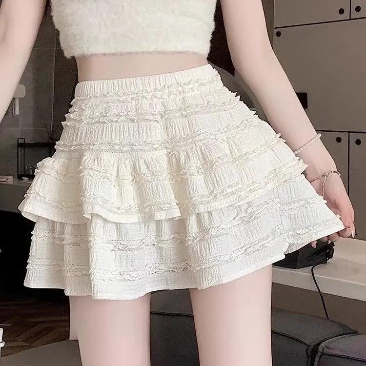 

Elastic Waist Ballet Lace Puffy Skirt - 2025 Summer Short Half-Body Skirt for Girls, Anti-Exposure Design L