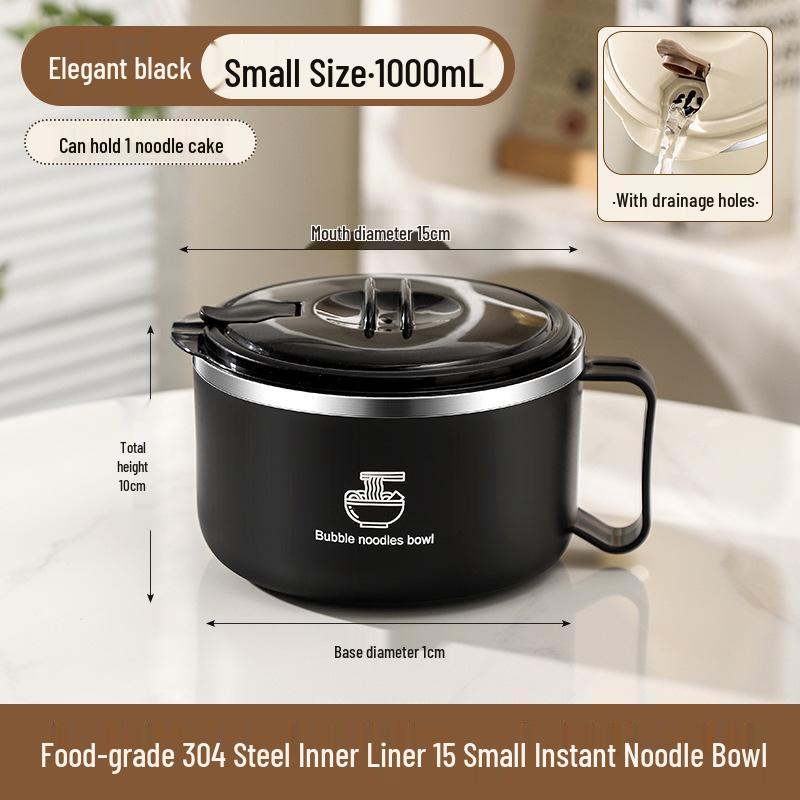 304 Stainless Steel Noodle Bowl with Lid: Large Capacity, Water-Draining for Dorm, Office, or Canteen