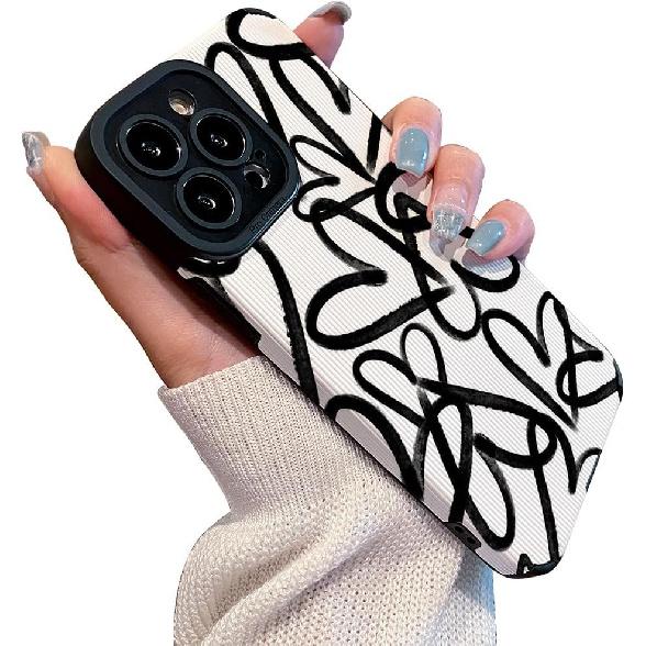 Love Heart Black and White Simple Graffiti Silicone Case Compatible with iPhone Case (iPhone 16 Pro Max)