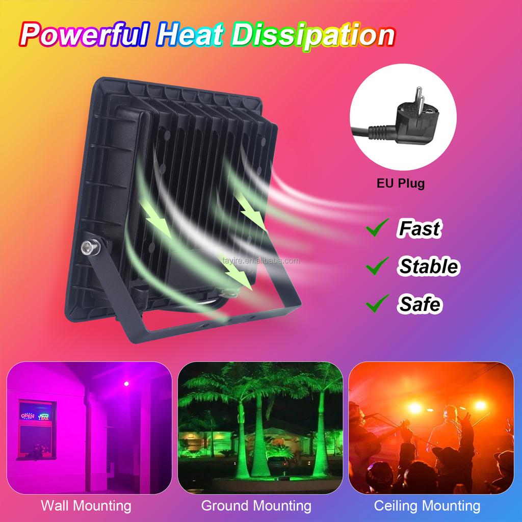 Outdoor RGB LED Flutlicht 50W 100W Mehrfarbig Fernbedienung Dimmbar IP66 Wasserdicht Speicherfunktion LED Strahler Blitz Fade